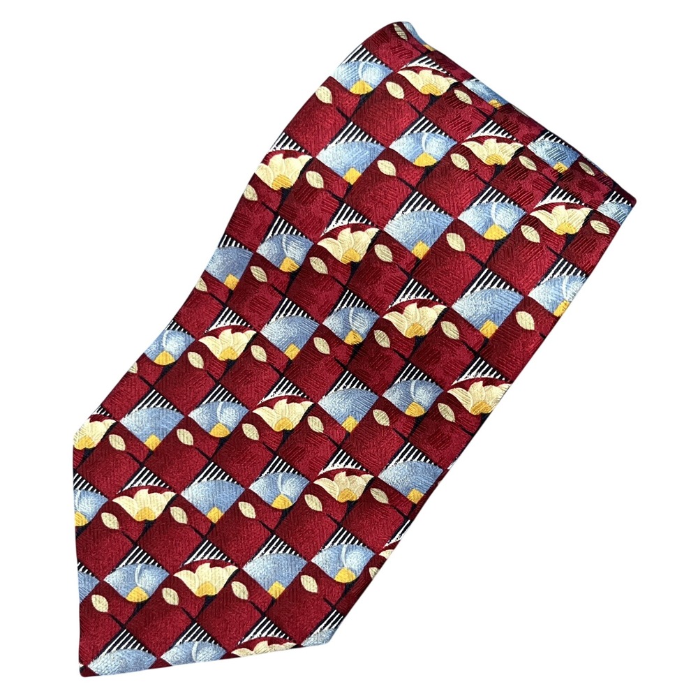 ERMENEGILDO ZEGNA Red/Blue CHECK PRINT Men's 100% SILK Neck Tie